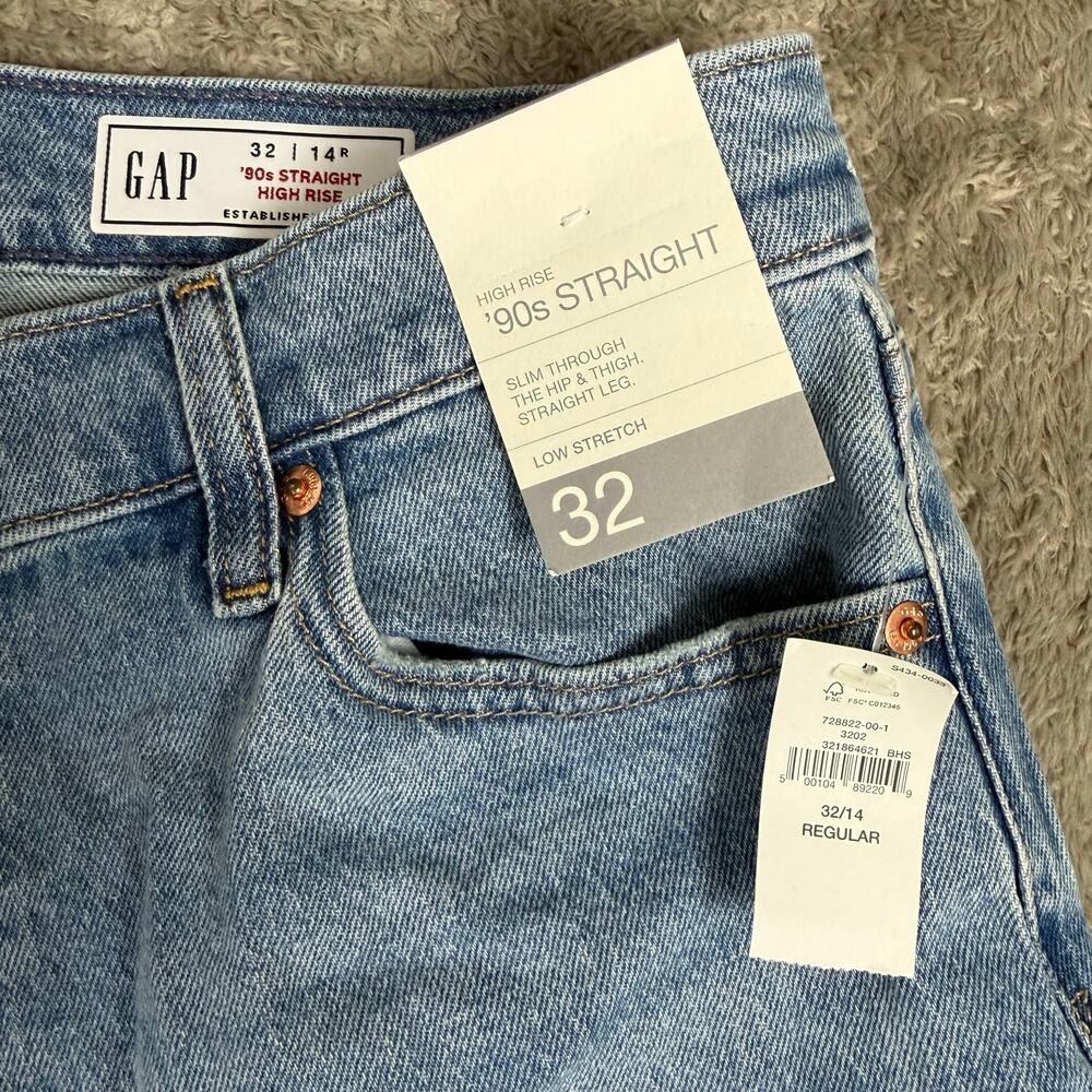 NWT Gap High Rise ’90s Slim Straight Jeans 32 14 - Picture 10 of 13